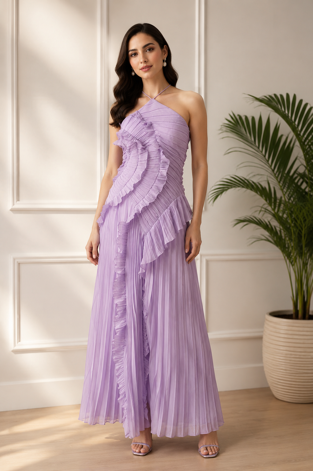 Lavender Ruffle Pleated Dress