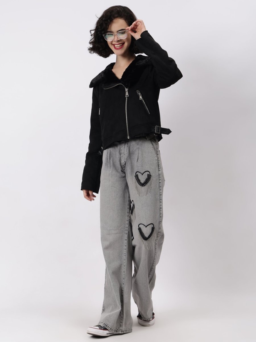 Gaiia Leather Fitted Biker Jacket - Black - GAIIA