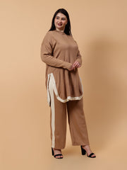 Gaiia Co-Ord Set Plus Size Knitted - Beige