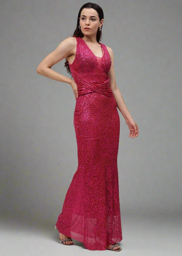 Gaiia Burgundy Mermaid Sequin Dress - Pink - GAIIA