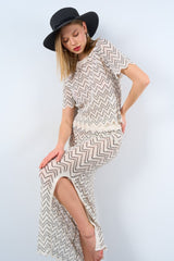 Gaiia Wavy Stripe Knitted Co-Ord Set - White