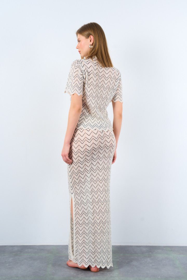 Gaiia Wavy Stripe Knitted Co - Ord Set - White - GAIIA