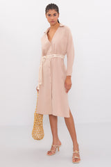 Gaiia Oversized Midi Length Shirt Dress - Beige