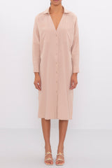 Gaiia Oversized Midi Length Shirt Dress - Beige