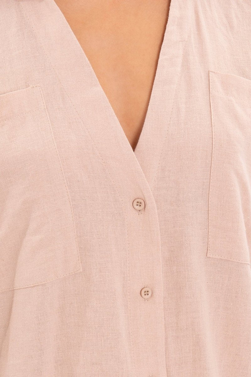 Gaiia Oversized Midi Length Shirt Dress - Beige - GAIIA