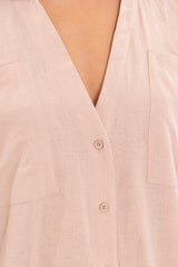 Gaiia Oversized Midi Length Shirt Dress - Beige