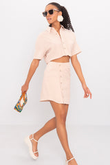 Gaiia Le Splash' Button-Up Crop Top & Skirt Set - Beige