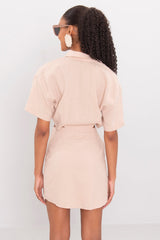 Gaiia Le Splash' Button-Up Crop Top & Skirt Set - Beige