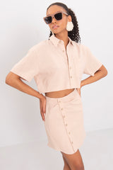 Gaiia Le Splash' Button-Up Crop Top & Skirt Set - Beige