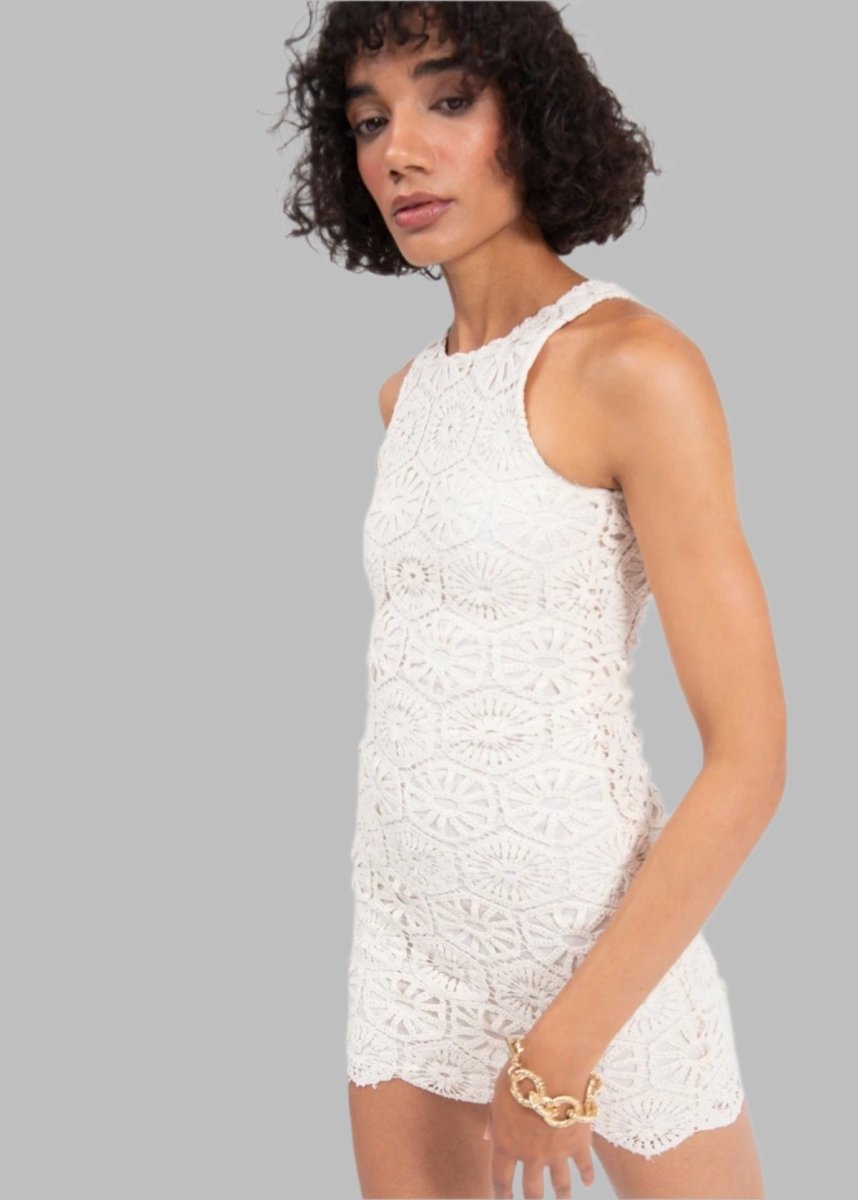Gaiia Crochet Mini Pencil Dress - Beige - GAIIA