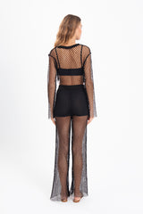 Gaiia Petite Open Mesh Flare Trousers