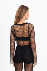 Gaiia Petite Open Mesh Flare Trousers