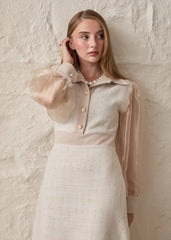 Gaiia Long Tweed Dress With Puff Sleeves