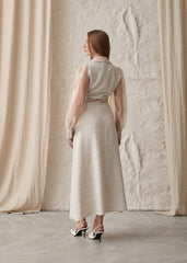 Gaiia Long Tweed Dress With Puff Sleeves