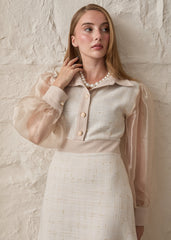 Gaiia Long Tweed Dress With Puff Sleeves