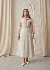 Gaiia Long Tweed Dress With Puff Sleeves