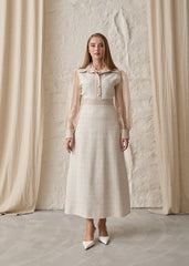 Gaiia Long Tweed Dress With Puff Sleeves