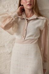 Gaiia Long Tweed Dress With Puff Sleeves