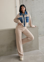 Gaiia Wide Collar Knitted Co-Ords Set - Cream