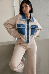 Gaiia Wide Collar Knitted Co-Ords Set - Cream