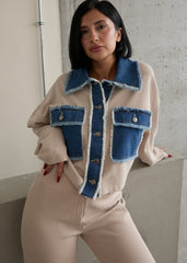 Gaiia Wide Collar Knitted Co-Ords Set - Cream