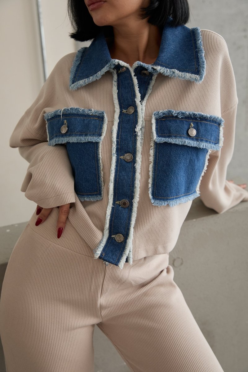 Gaiia Wide Collar Knitted Co - Ords Set - Cream - GAIIA