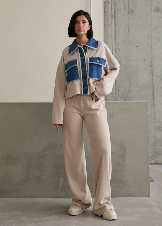 Gaiia Wide Collar Knitted Co - Ords Set - Cream - GAIIA