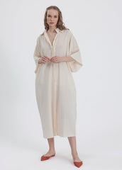 Gaiia Belted White Shirt Dress - Beige