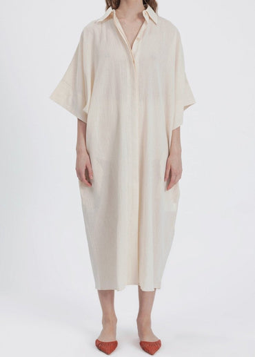 Gaiia Belted White Shirt Dress - Beige - GAIIA