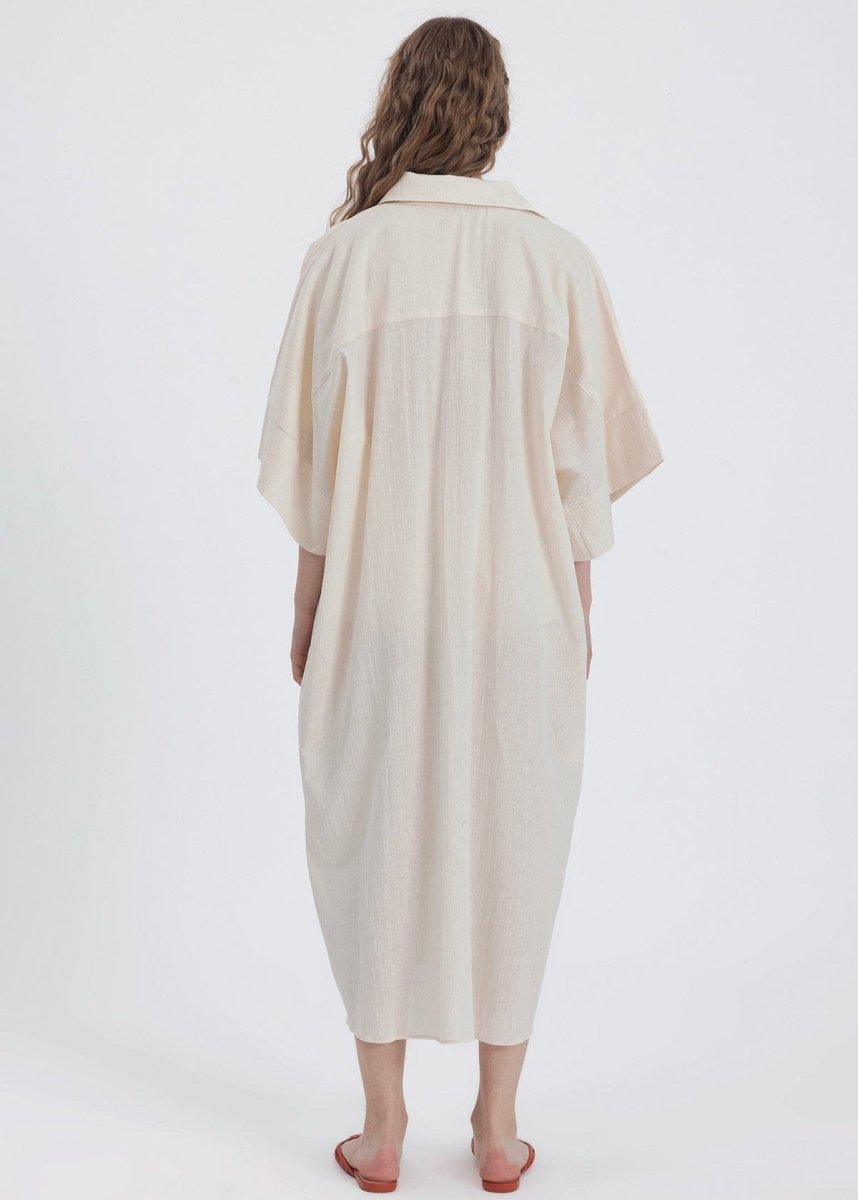Gaiia Belted White Shirt Dress - Beige - GAIIA