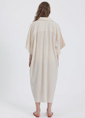 Gaiia Belted White Shirt Dress - Beige