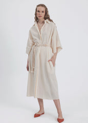 Gaiia Belted White Shirt Dress - Beige