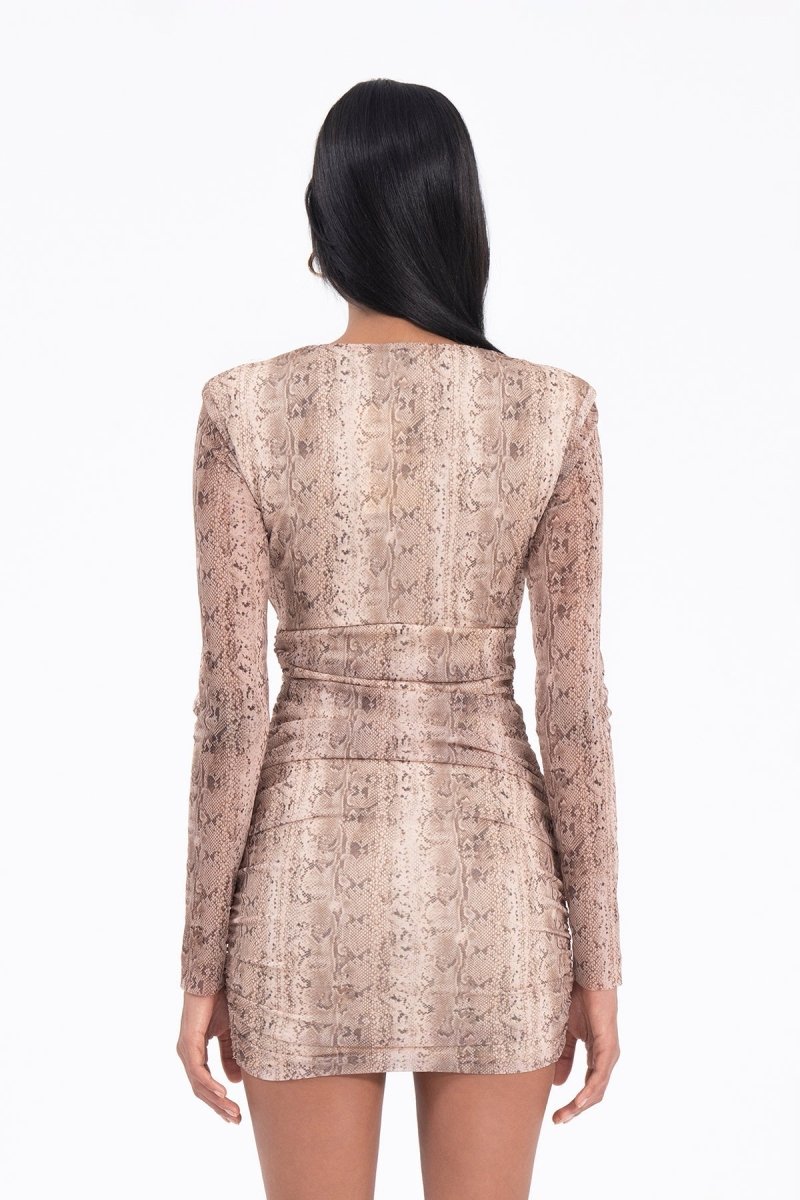 Gaiia Beige Deep V Neck Detail Mini Dress - Beige - GAIIA