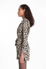 Gaiia Beige Stand Collar Leopard Mini Dress - Beige