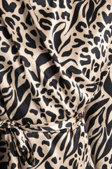 Gaiia Beige Stand Collar Leopard Mini Dress - Beige