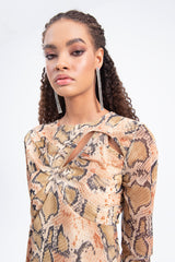 Gaiia Beige Neck Window Detailed Mini Dress - Beige