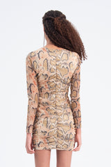 Gaiia Beige Neck Window Detailed Mini Dress - Beige