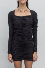 Gaiia Women Ruched Square-Neck Bodycon Dress - Black