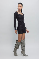 Gaiia Women Ruched Square-Neck Bodycon Dress - Black