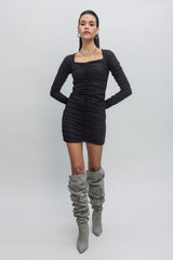 Gaiia Women Ruched Square-Neck Bodycon Dress - Black