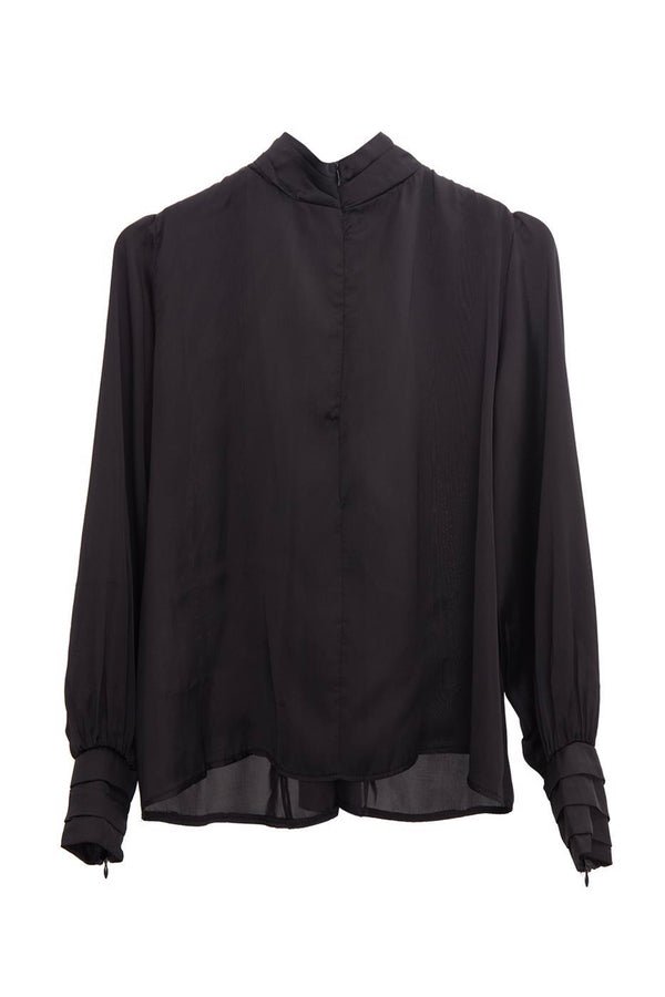 Gaiia Balloon Sleeve Satin Blouse - Black - GAIIA