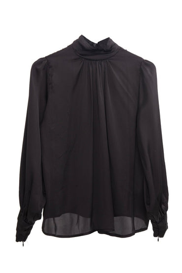 Gaiia Balloon Sleeve Satin Blouse - Black - GAIIA