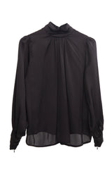 Gaiia Balloon Sleeve Satin Blouse - Black
