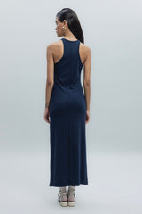 Gaiia Navy Halter Neck Midi Pencil Dress - Navy Blue