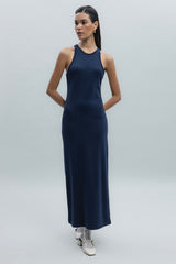 Gaiia Navy Halter Neck Midi Pencil Dress - Navy Blue