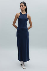Gaiia Navy Halter Neck Midi Pencil Dress - Navy Blue