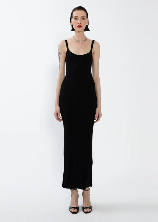 Gaiia Shoulder Straps Maxi Dress - Black - GAIIA