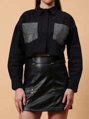 Gaiia Pockets Troc Detail Crop Shirt