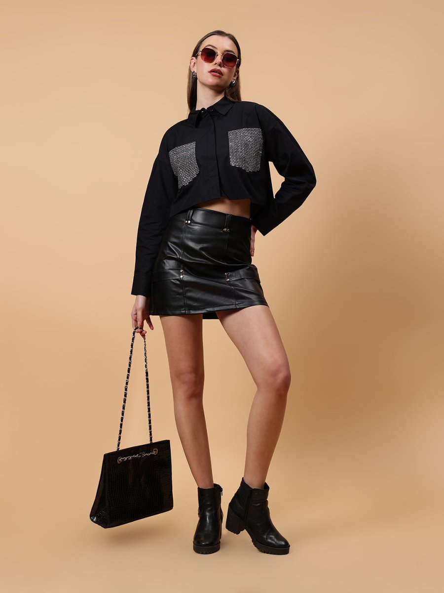 Gaiia Pockets Troc Detail Crop Shirt - GAIIA