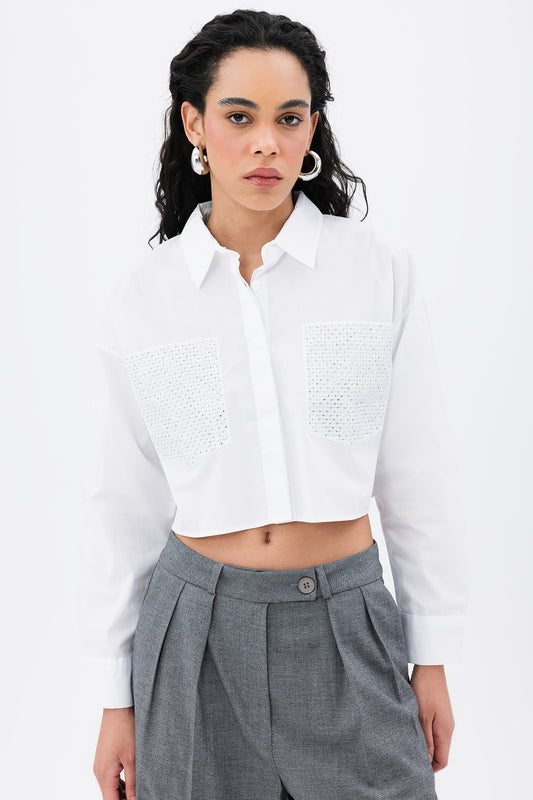Gaiia Pockets Troc Detail Crop Shirt